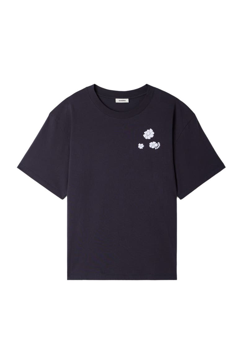 Flower print cotton T-shirt, Alternate, color, Navy blue