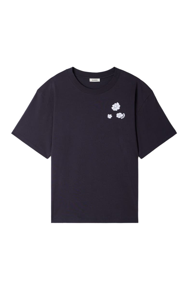 SANDRO Flower print cotton T-shirt, Alternate, color, Navy Blue