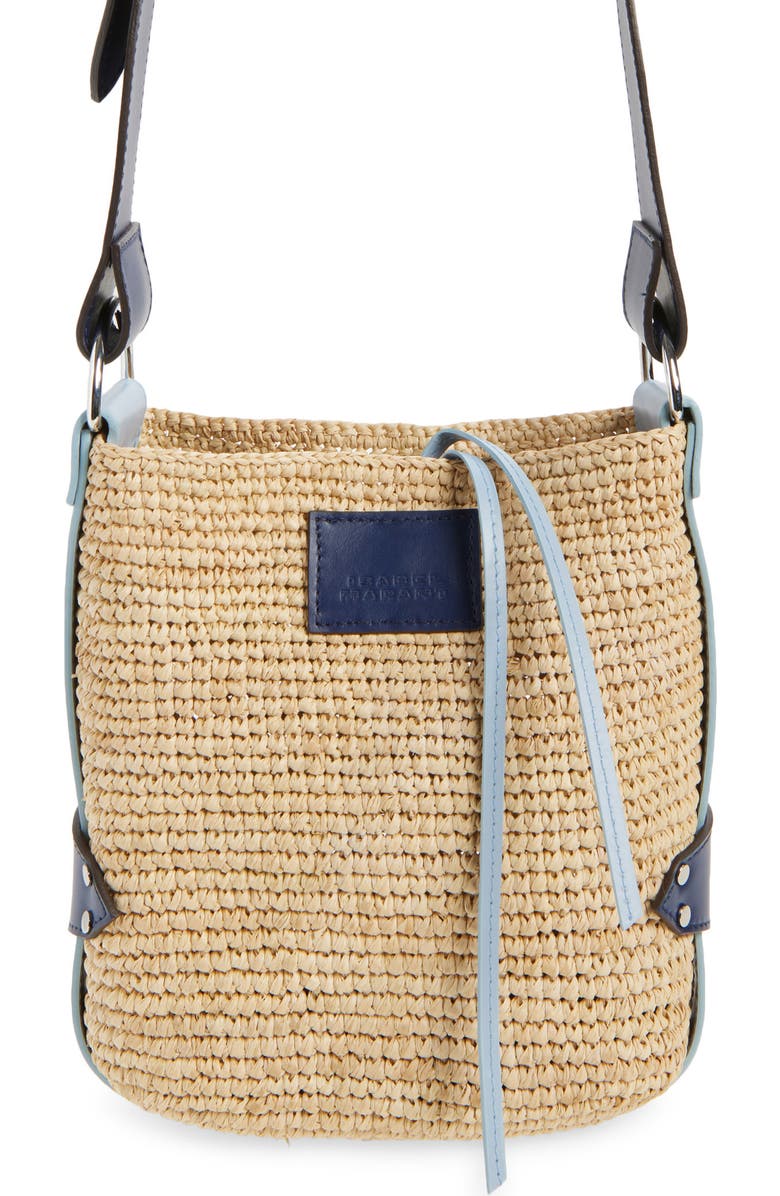Isabel Marant Mini Bayia Raffia Bucket Bag, Main, color, Natural/ Blue