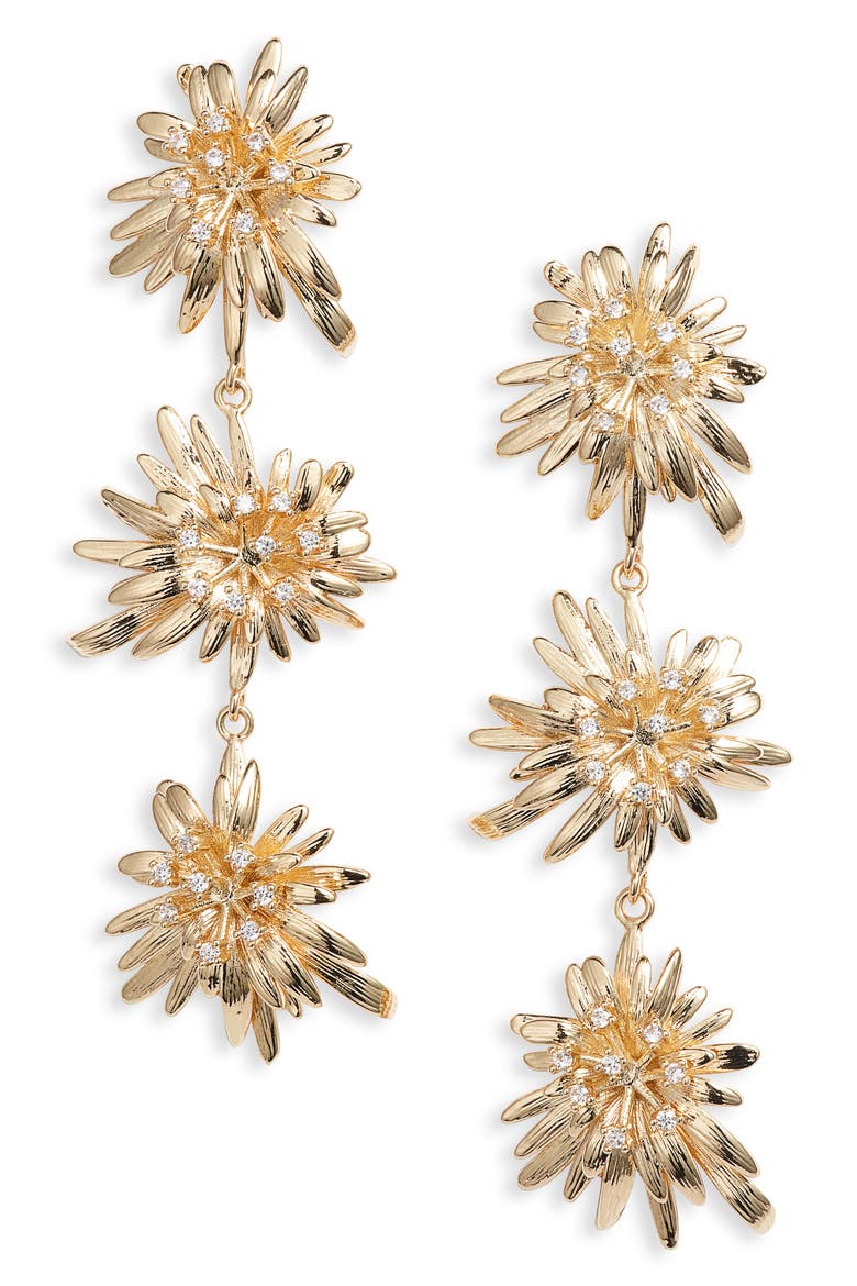 Dahlia Triple Drop Earrings, Main, color, GOLD