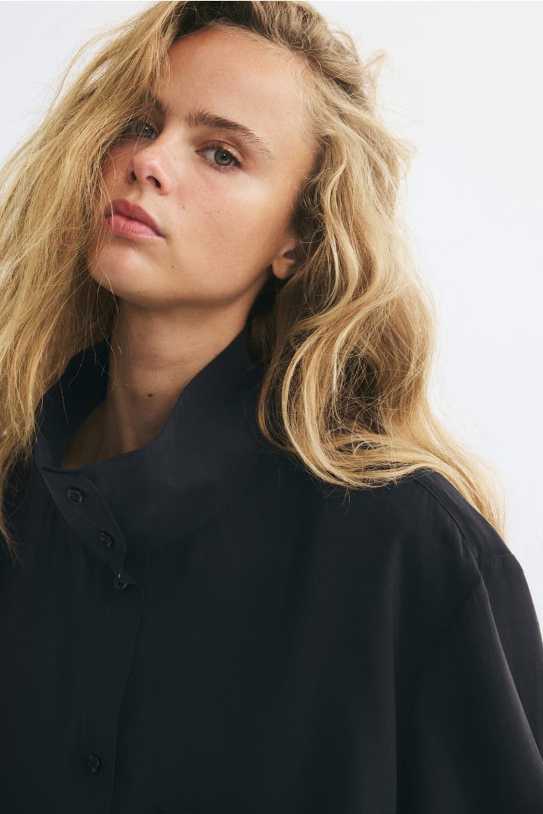 Oversized Shirt With Stand-Up Collar, Alternate, color, Black