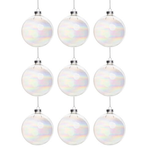 Iridescent Christmas Glass Ball Ornaments - 2.5" (65mm) - Clear - 9ct