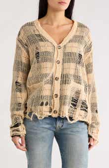 R13 Distressed Overlay Relaxed Flannel Cardigan