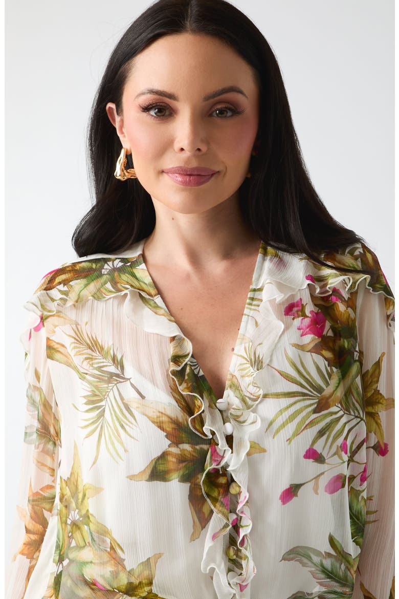 Hassana Ruffle Floral Print Top, Alternate, color, WHITE MULTI