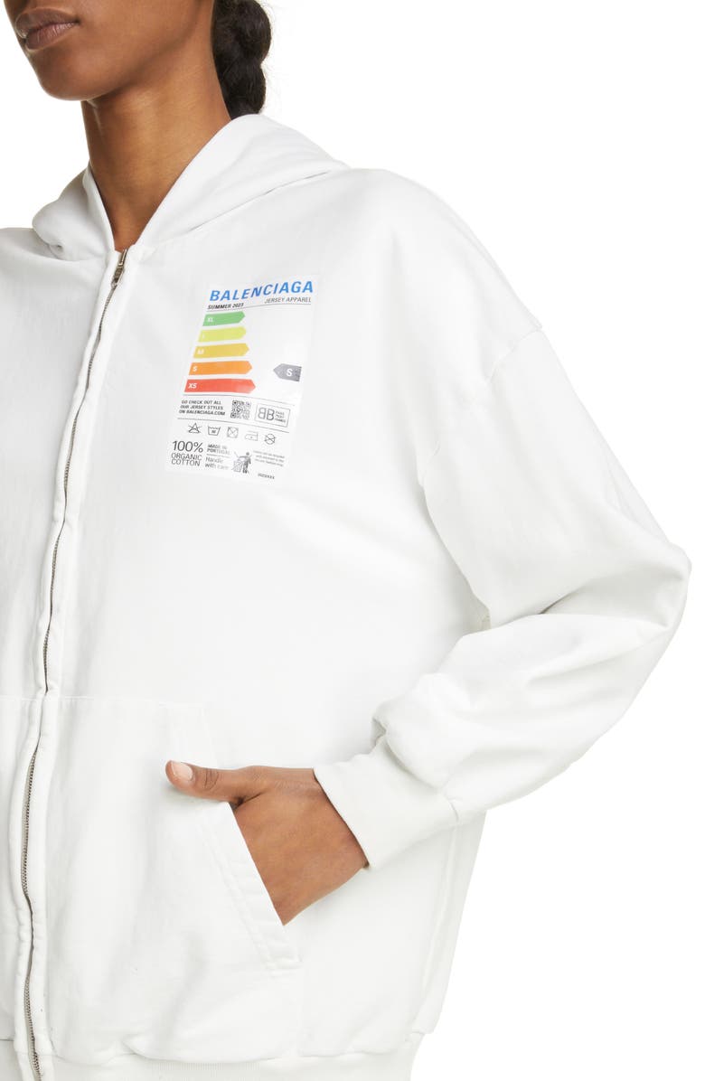 Balenciaga Small Fit Composition Cotton Zip Hoodie, Alternate, color,