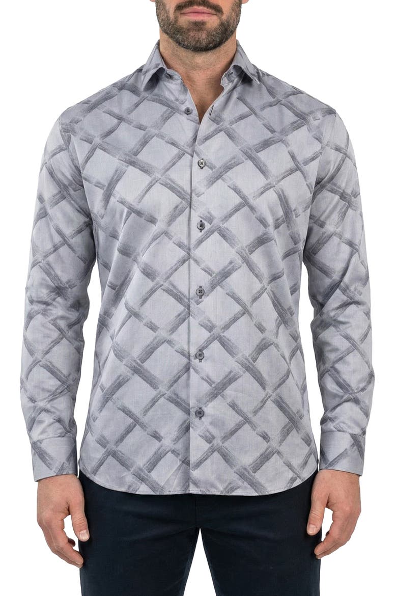 Fibonacci Contemporary Fit Button-Up Shirt, Main, color, GREY