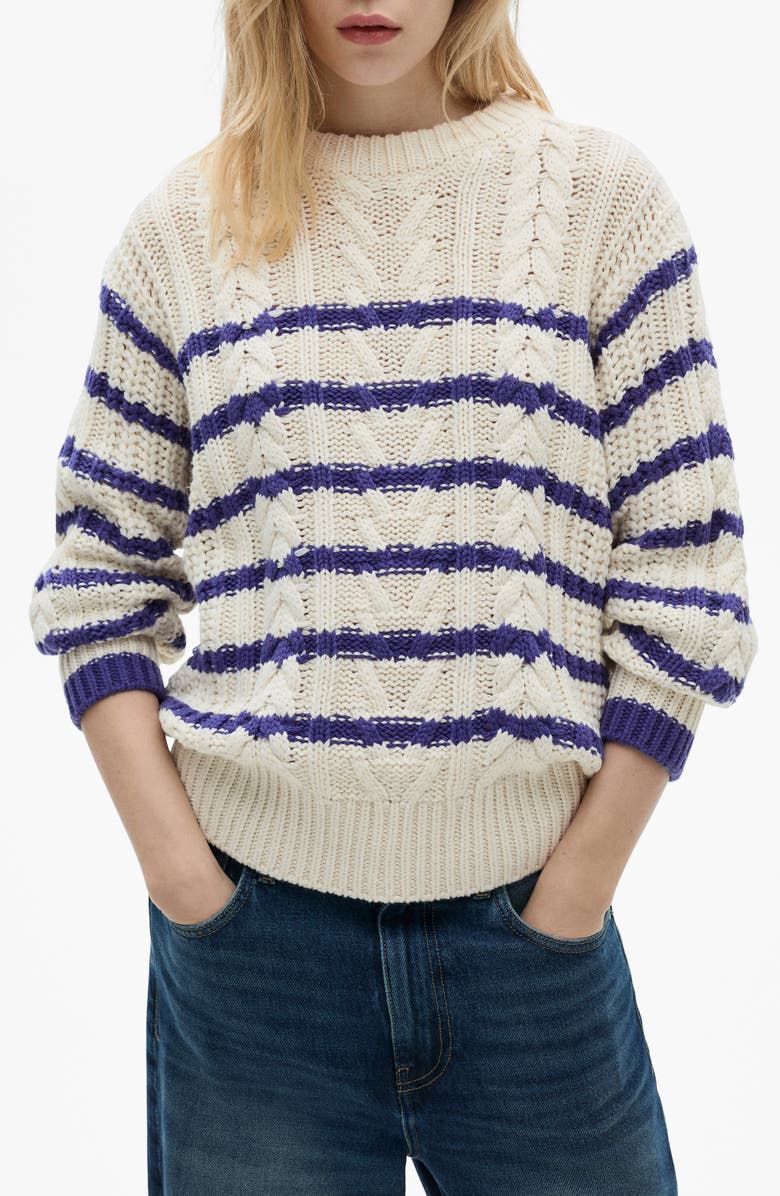 MANGO Stripe Braided Sweater, Main, color, 