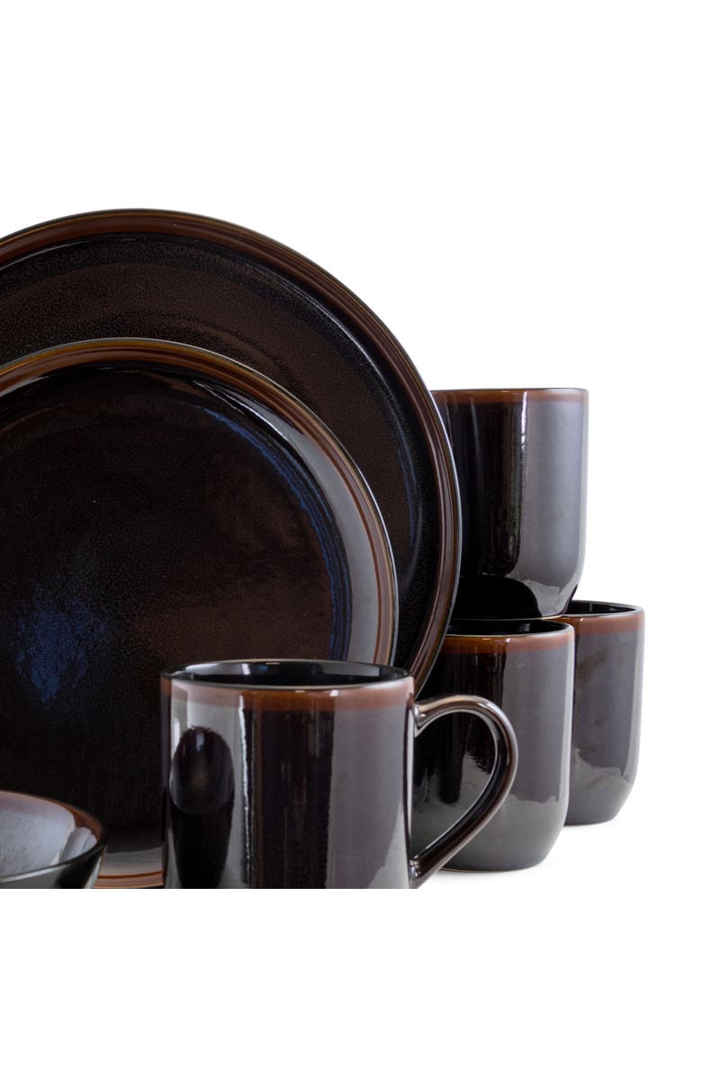 Elama Midnight Beach 16 Piece Dinnerware Set, Alternate, color, Black
