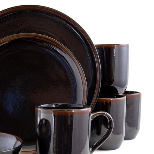 Elama Midnight Beach 16-pc. Stoneware Dinnerware Set In Black