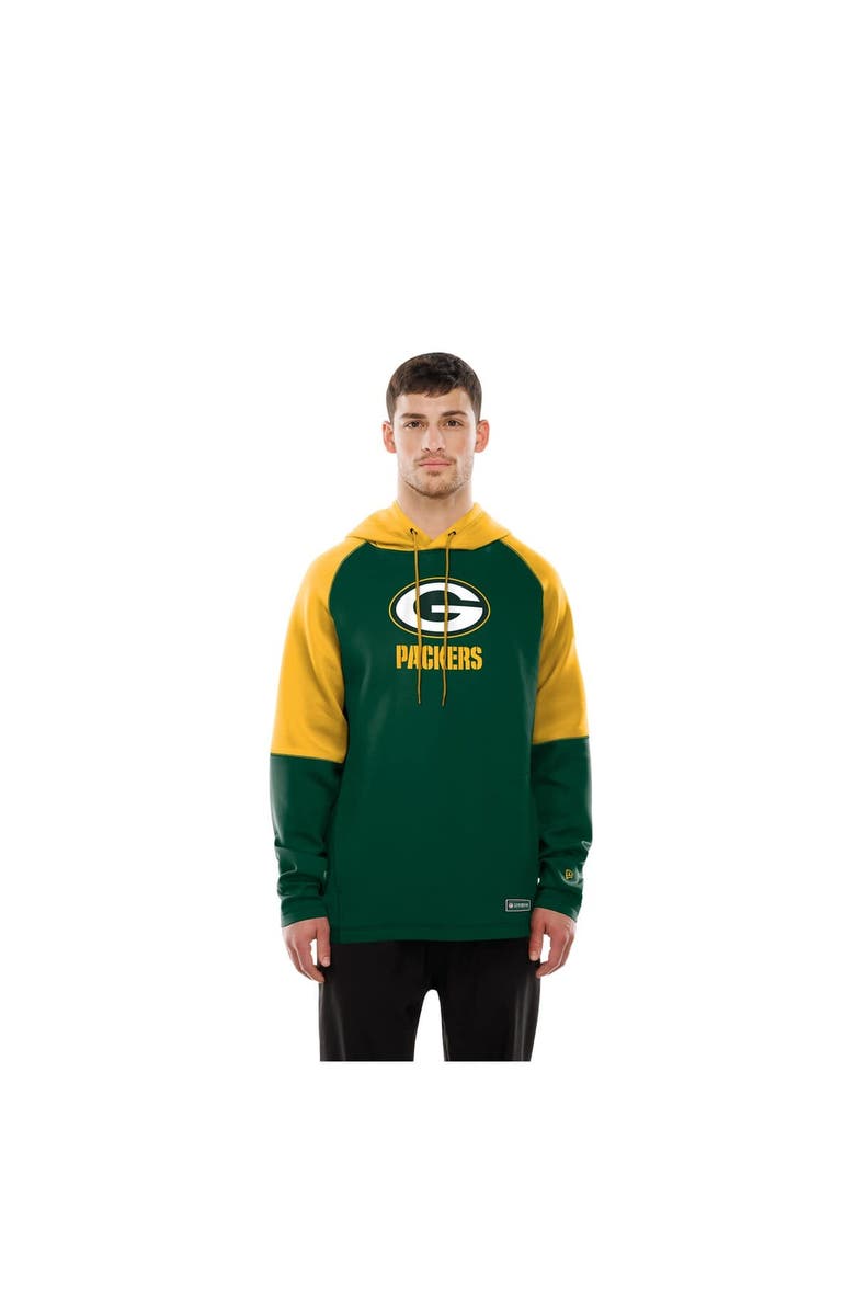 New Era Men
s New Era Green Green Bay Packers Combine Authentic Color Block Raglan Pullover Hoodie, Alternate, color, Green