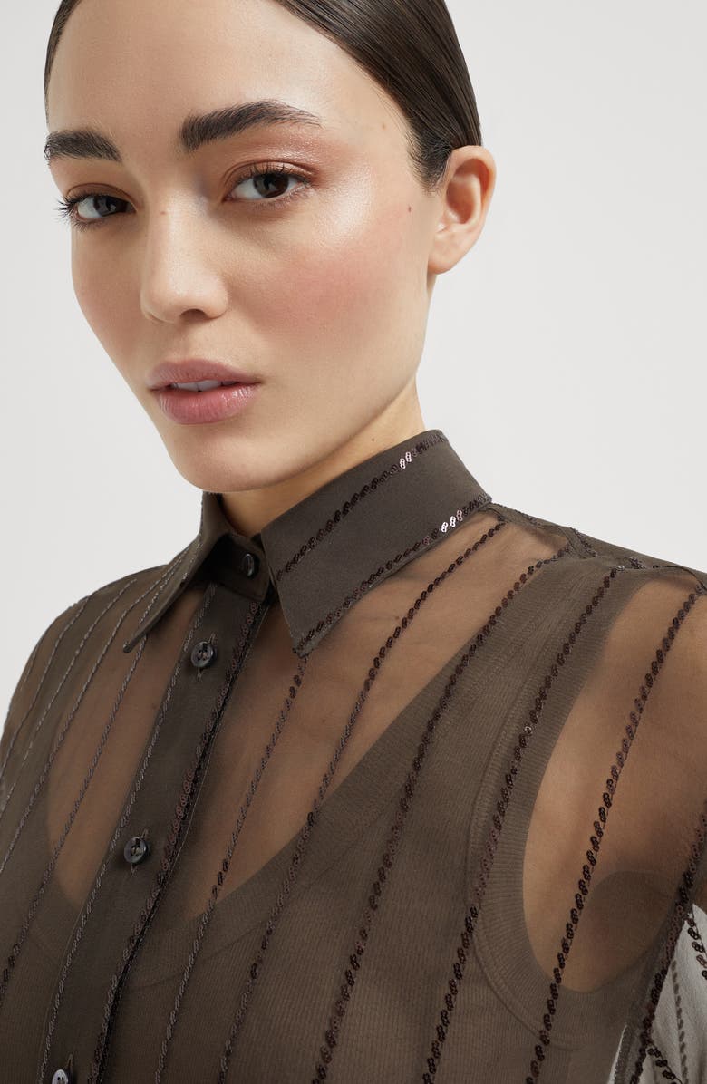 Brunello Cucinelli Dazzling Embroidery shirt, Alternate, color, Cocoa