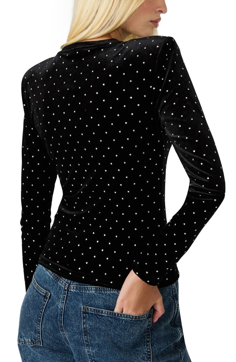 Steve Madden Maddilyn Embellished Velvet Padded Shoulder Top, Alternate, color, Black