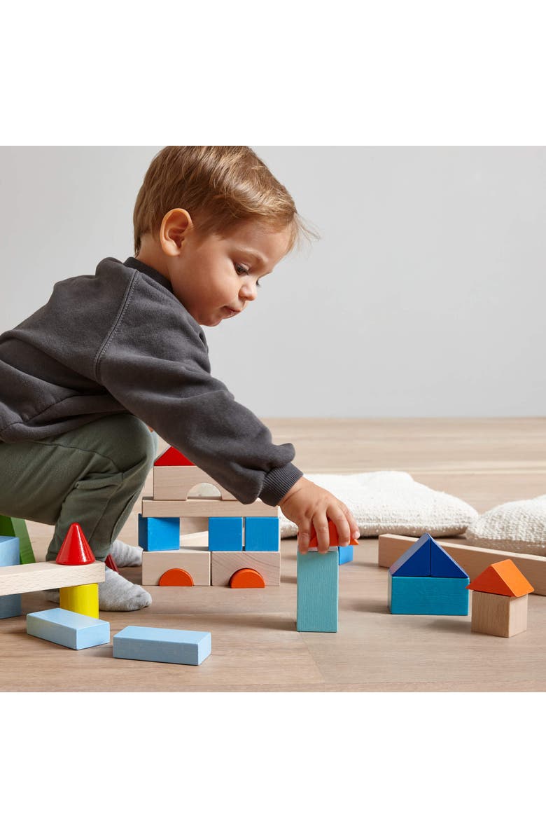 HABA Colored Wooden Building Blocks - 46 Piece Set of Wooden Toys, Stacking Toys for Toddlers 1-3 Ideal Open ended Toys, Made in Germany, Alternate, color, Multi
