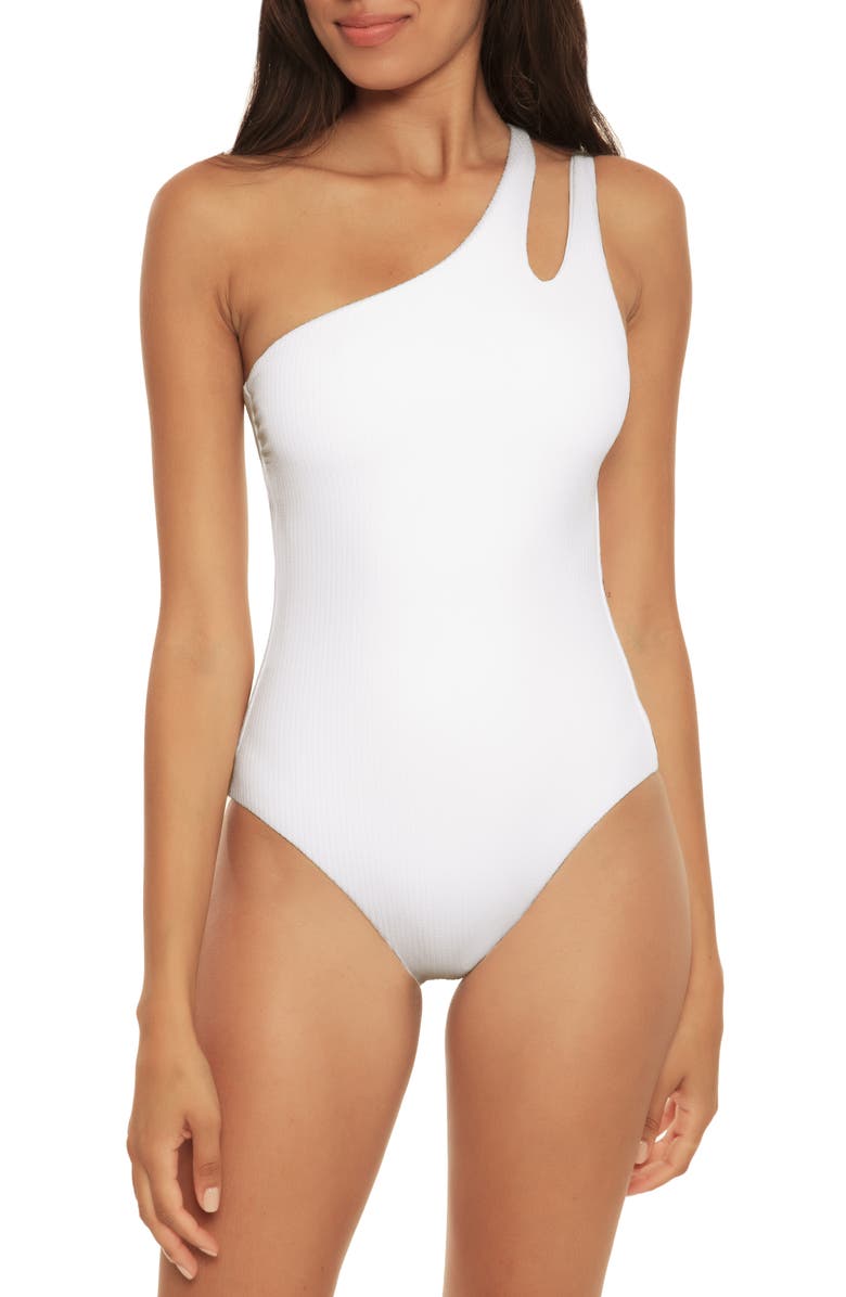 Becca Pucker Up One-Shoulder One-Piece Swimsuit, Main, color, 