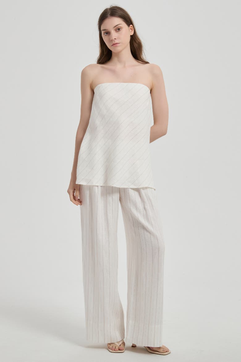 Rhea Wide-leg Linen Pant, Alternate, color, White Stripe