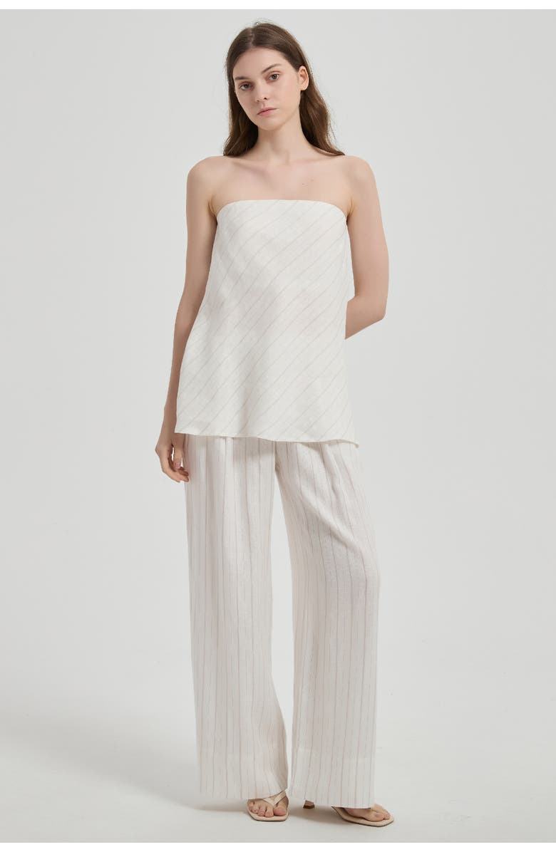 nuaje nuaje Rhea Wide-leg Linen Pant, Alternate, color, White Stripe