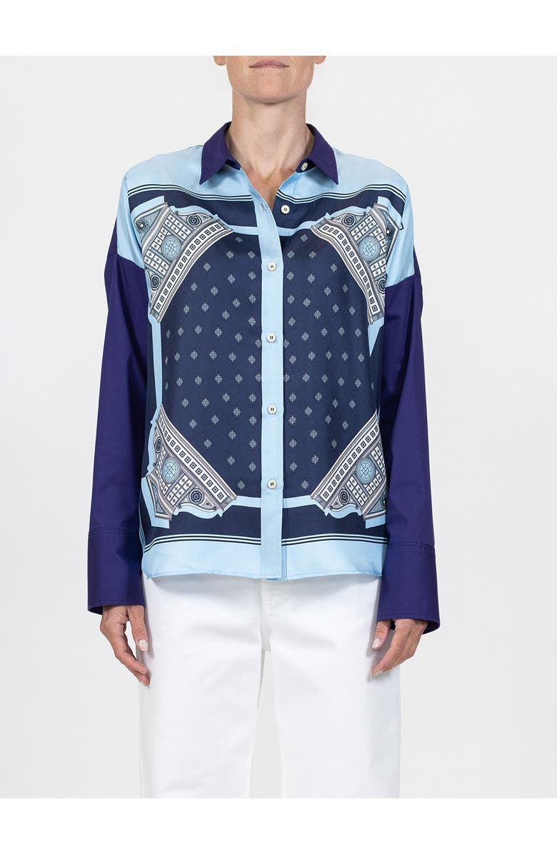 Callas Milano Sirene  Scarf front shirt, Alternate, color, Pale Blue/Navy
