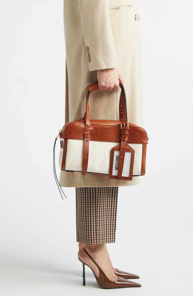 Moschino ID Leather & Canvas Shoulder Bag, Alternate, color, Natural/ Hide 10A Oo9