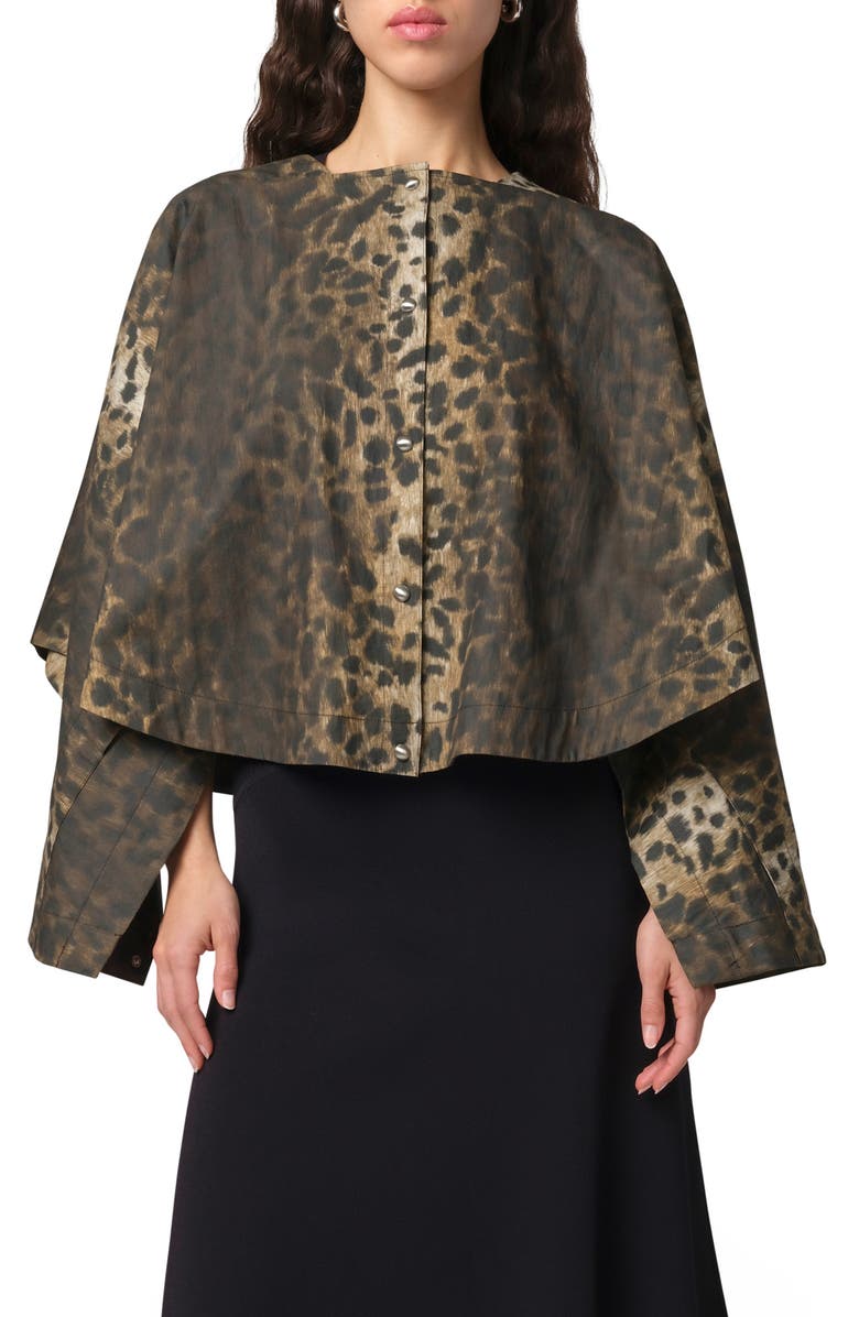 Apparis Quinn Leopard Print Water Repellent Cotton Blend Cape Jacket, Main, color, 