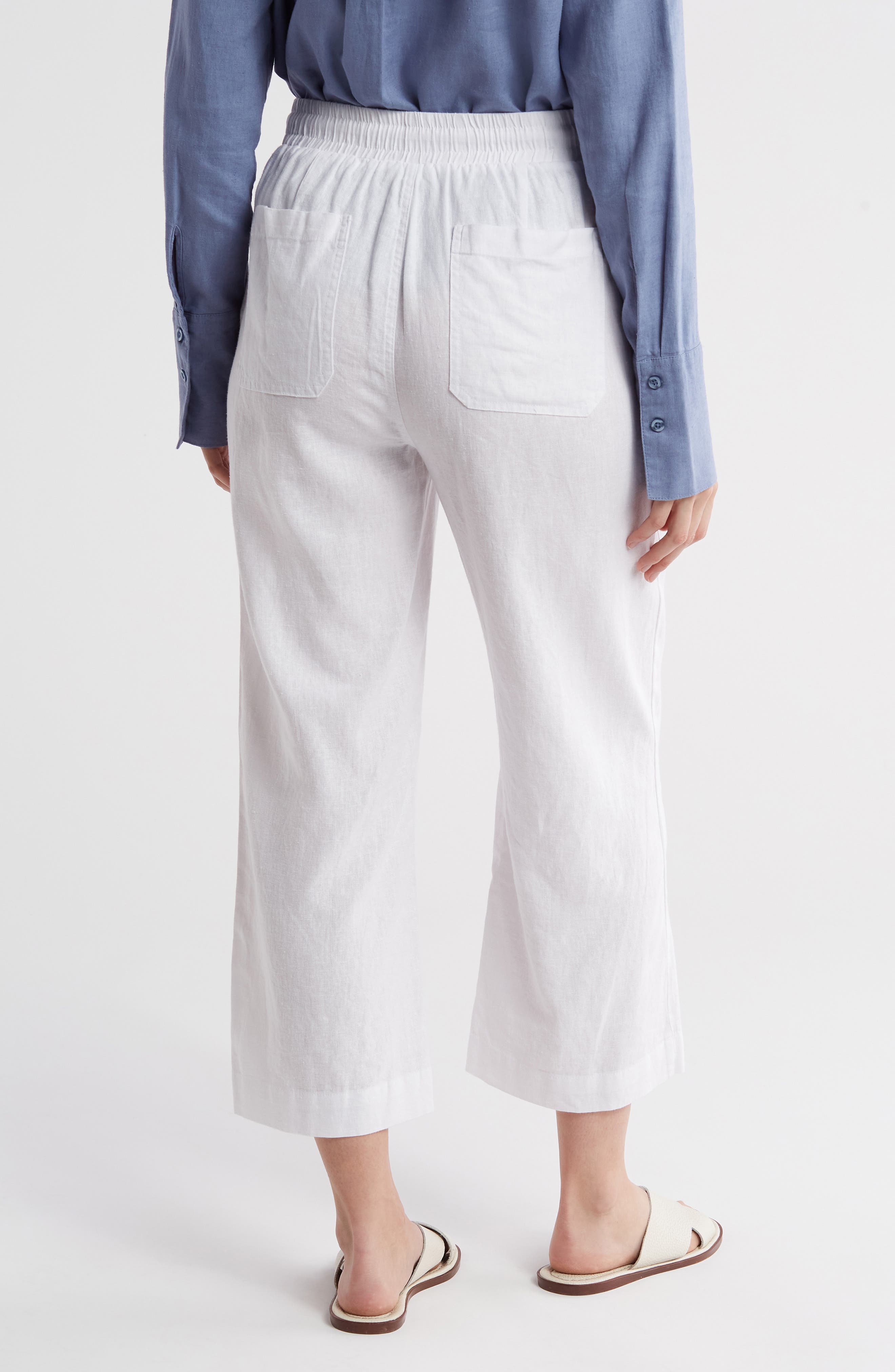 Wide Leg Linen Blend Drawstring Crop Pants - image 2