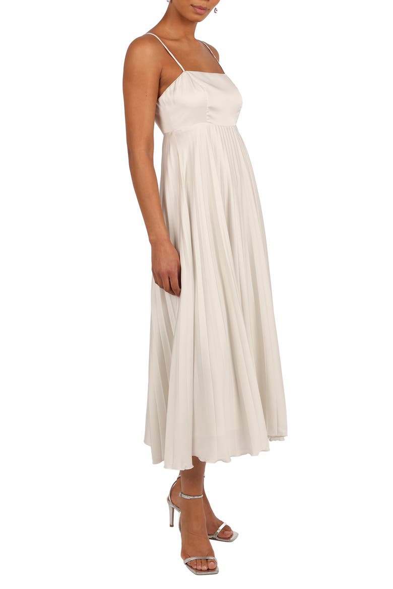 Keegan Pleated Satin Dress, Alternate, color, WHITE