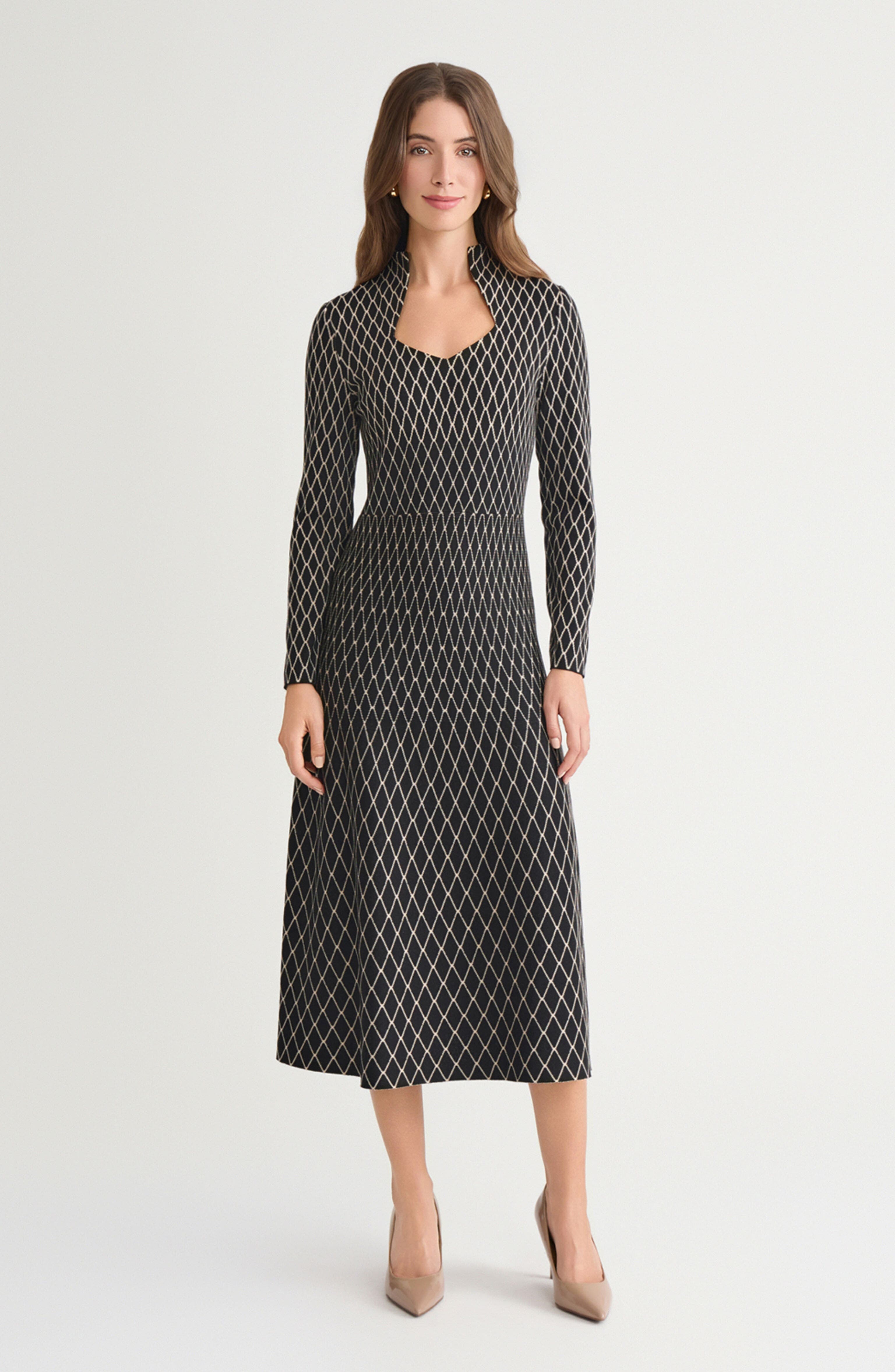 A-Line Diamond Pattern Soft Knit Maxi Dress