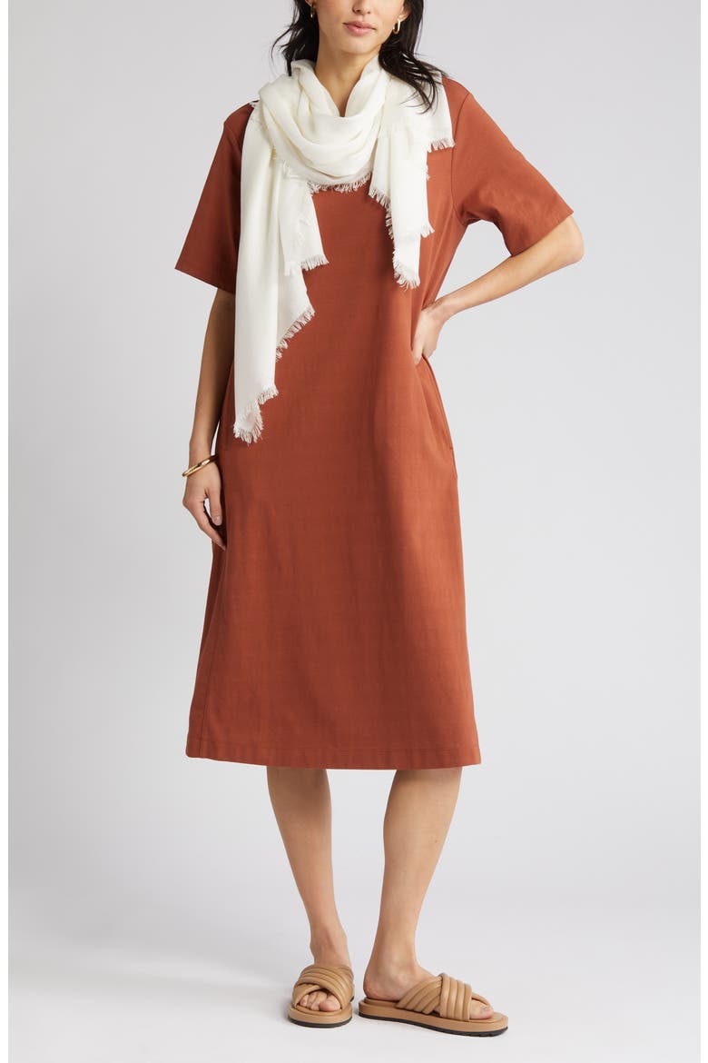 cotton midi t shirt dress for women Time and Tru Women's Midi T-Shirt Dress with Short Sleeves, Sizes XS-XXXL