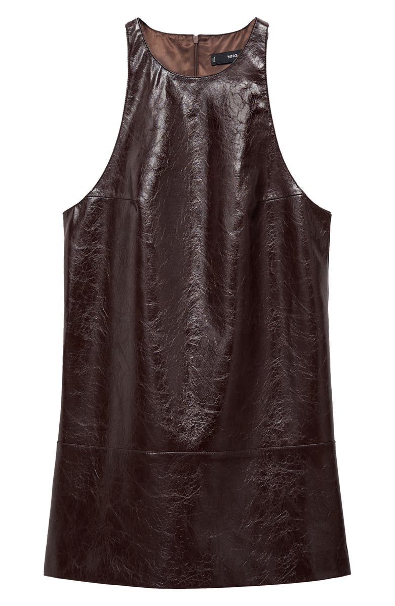 MANGO Sleeveless Faux Leather Shift Minidress, Alternate, color,