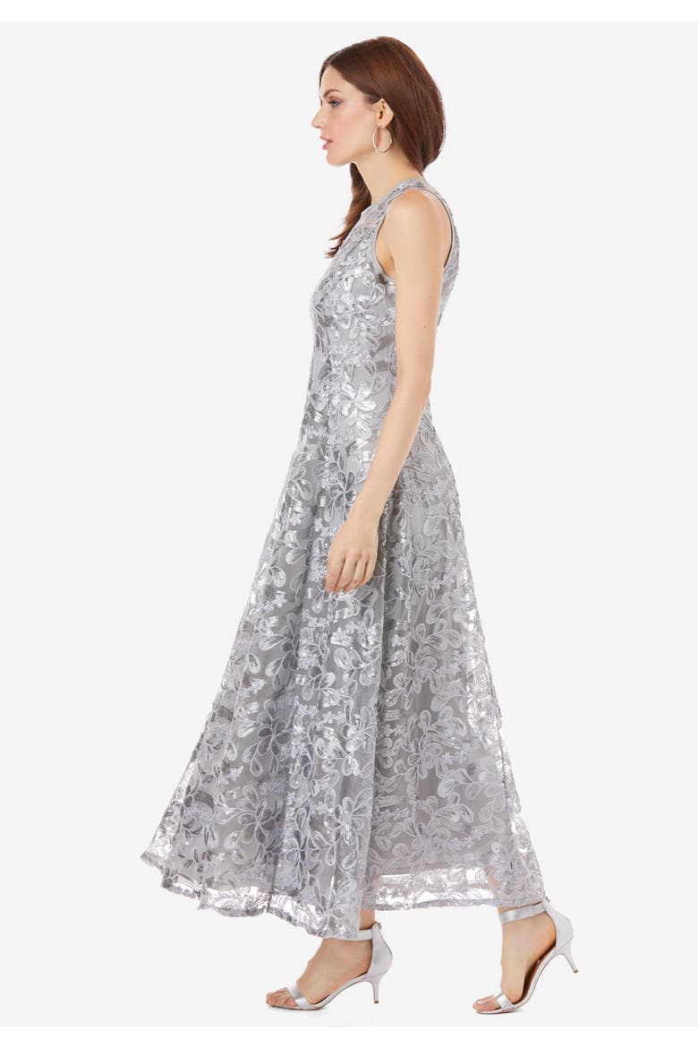 Plus Size Allover Lace Embellished Shawl Gown, Alternate, color, SPARKLING CHAMPAGNE