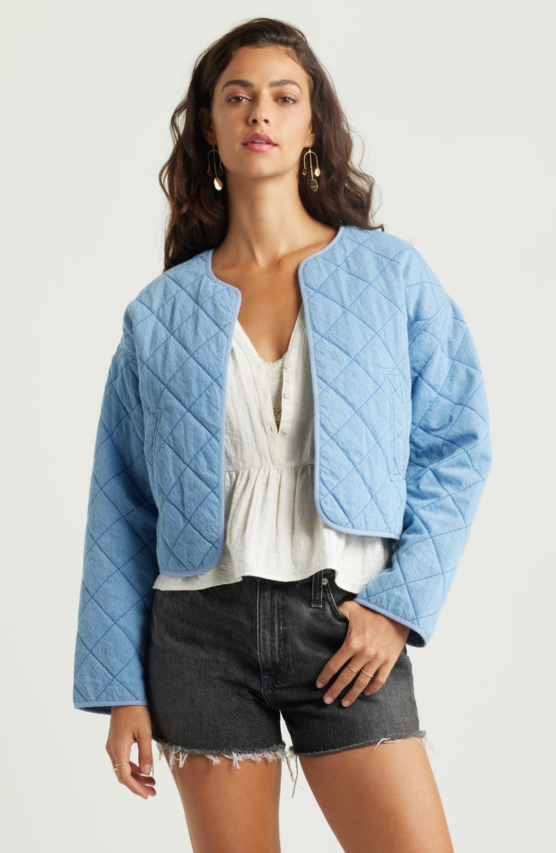 Treasure & Bond Quilted Cotton Twill Open Front Crop Jacket, Main, color, 