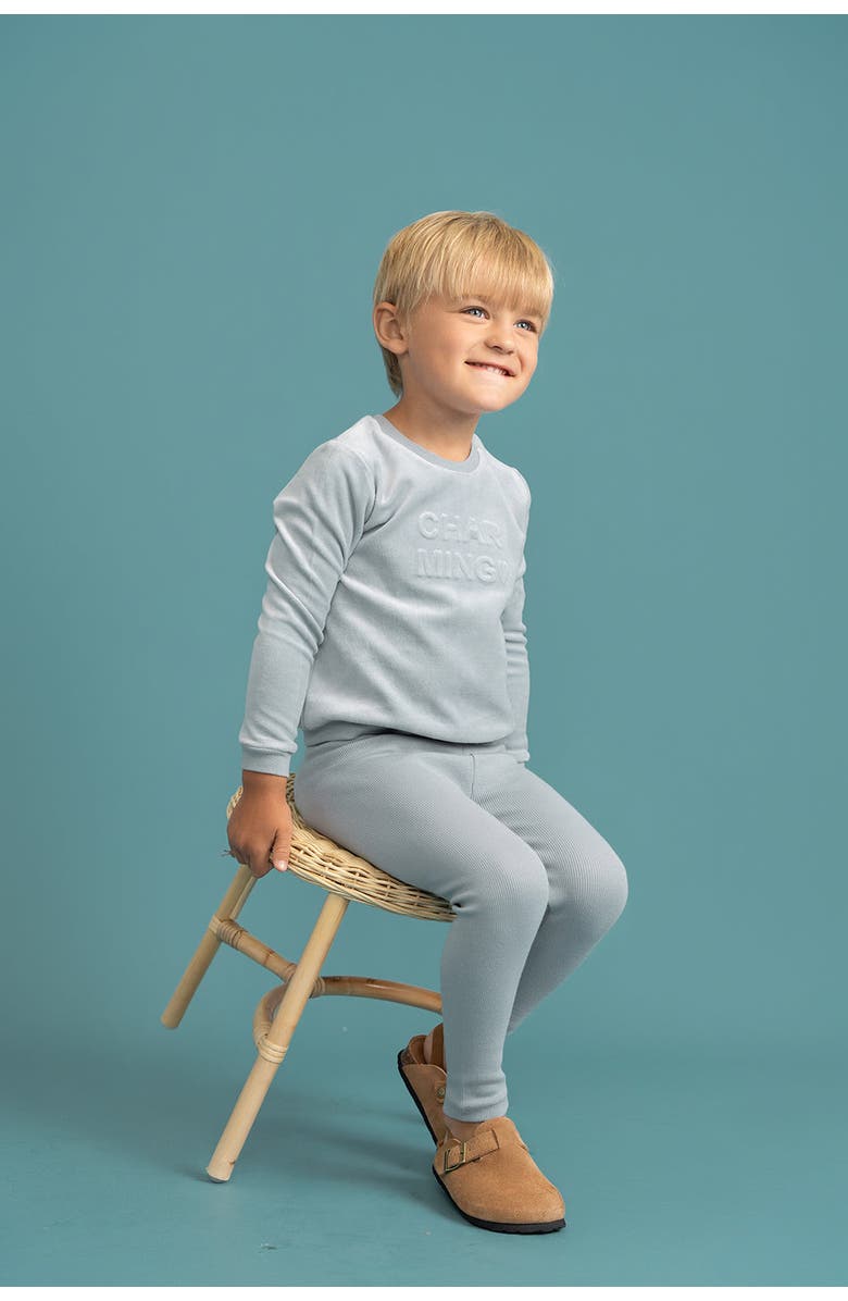 Bebe Bella 2 Piece Velour Top and Ribbed Leggings Set, Alternate, color, Blue