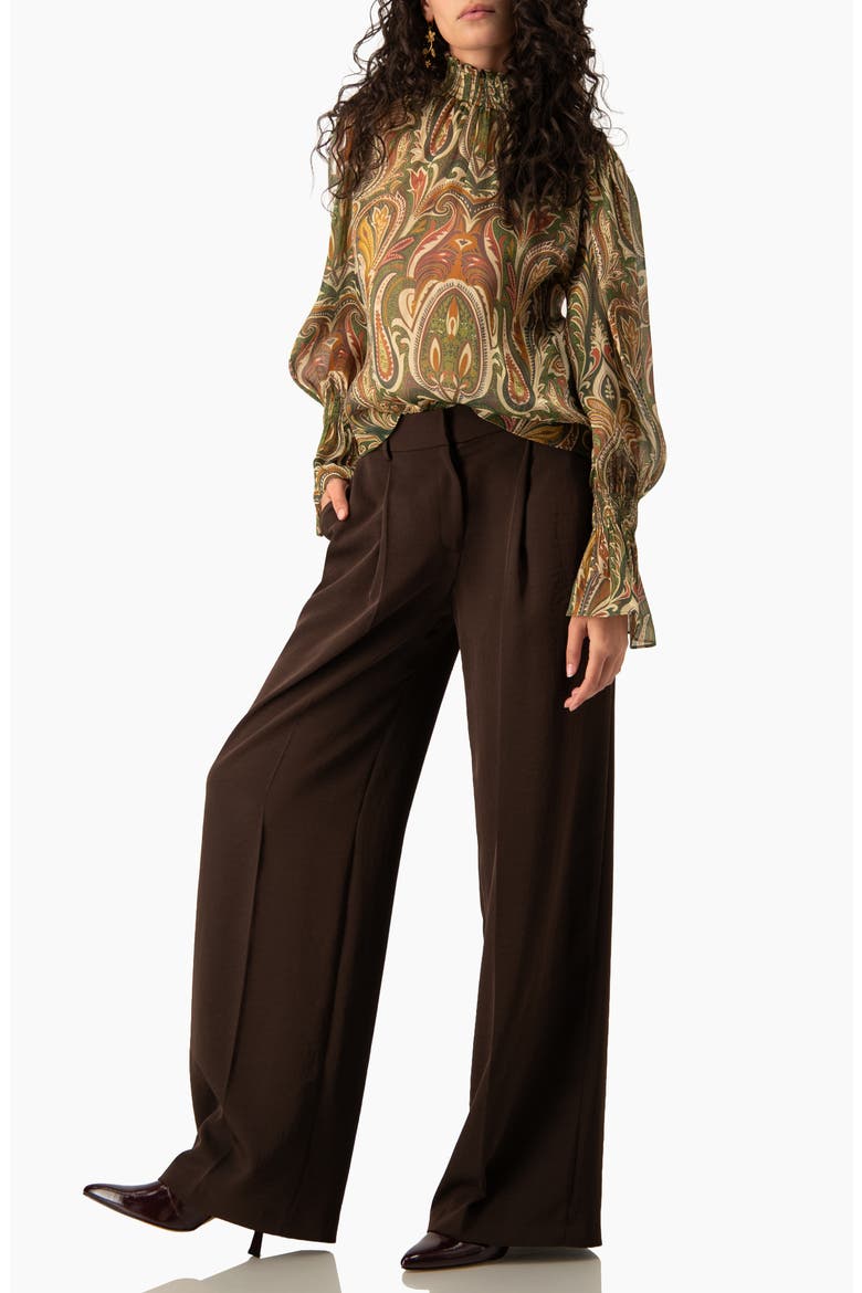 Fluid High-rise Pleated Wide-leg Trousers, Alternate, color, Brown