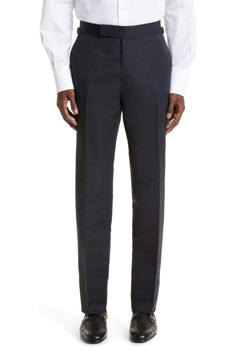 Shelton Cotton & Silk Poplin Tuxedo Pants, Main, color, BLACK