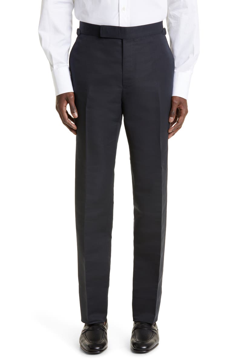 TOM FORD Shelton Cotton & Silk Poplin Tuxedo Pants, Main, color, Black