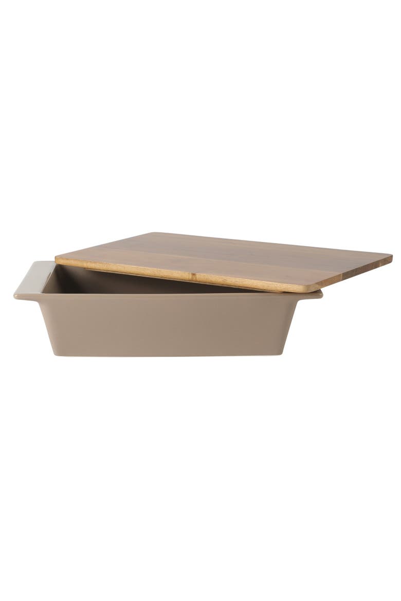 Gracious Dining Stoneware Baking Dish with Acacia Wood Lid, Oven Safe Baker, Alternate, color, Taupe