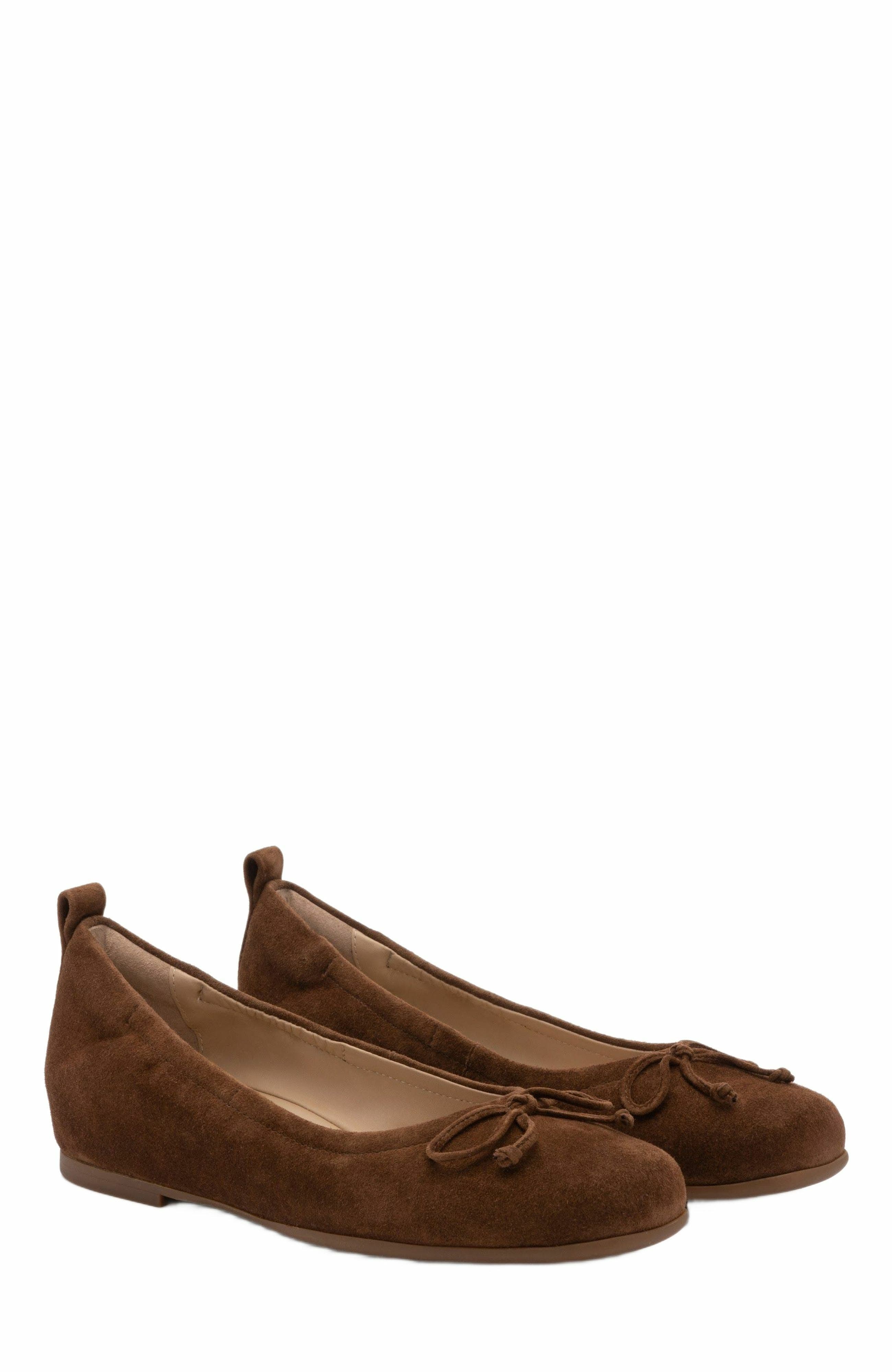 Cadence Bow Ballet Flat, Alternate, color, Caramel Suede - Regular