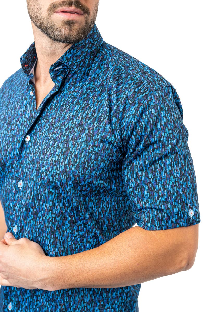 Maceoo Galileo River 90 Blue Contemporary Fit Short Sleeve Button-Up Shirt, Alternate, color, 