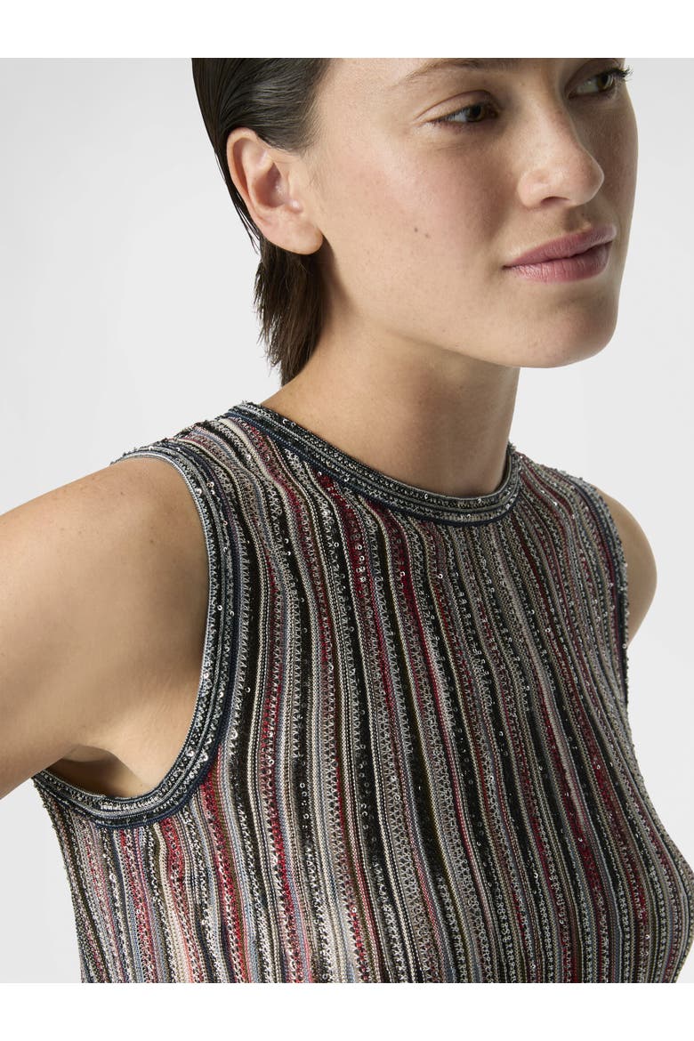 Sleeveless Top In Ribbed Viscose Blend With Sequins, Alternate, color, Silver