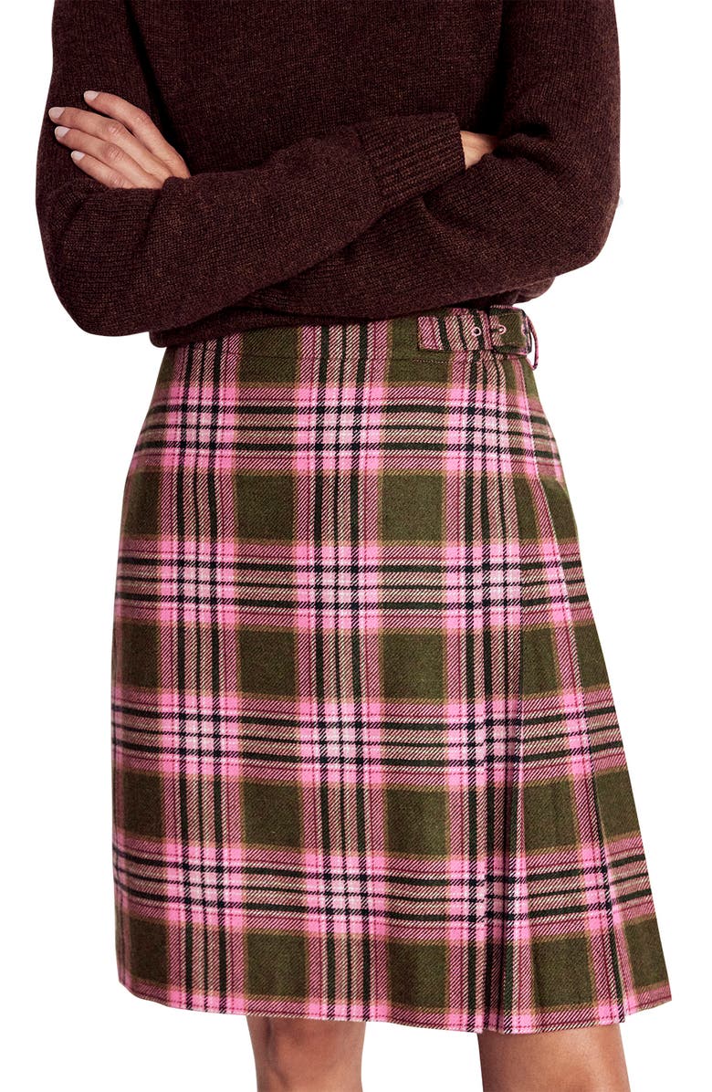 Boden Helen Kilt Skirt, Alternate, color, Green, Pink Check