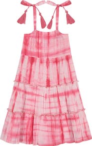Mer St. Barth Bella Girl's Shoulder Tie Sundress Hibiscus Shibori