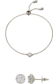 Adornia Halo Stud Earrings & Slider Bracelet Set