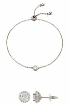 Halo Stud Earrings & Slider Bracelet Set