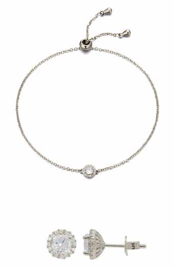 Halo Stud Earrings & Slider Bracelet Set