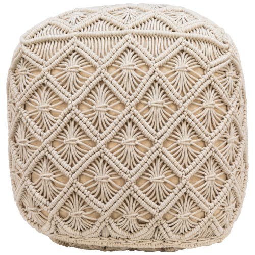Northlight 18" Beige Handmade Macramé Natural Cotton Square Pouf Ottoman