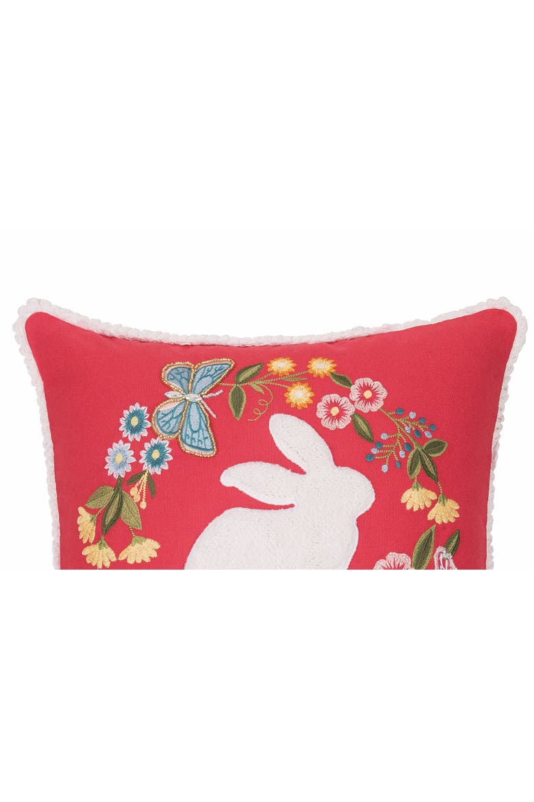 Spring Easter Bunny Silhouette & Wreath Accent Throw Pillow, 16" x 16", Alternate, color, Pink