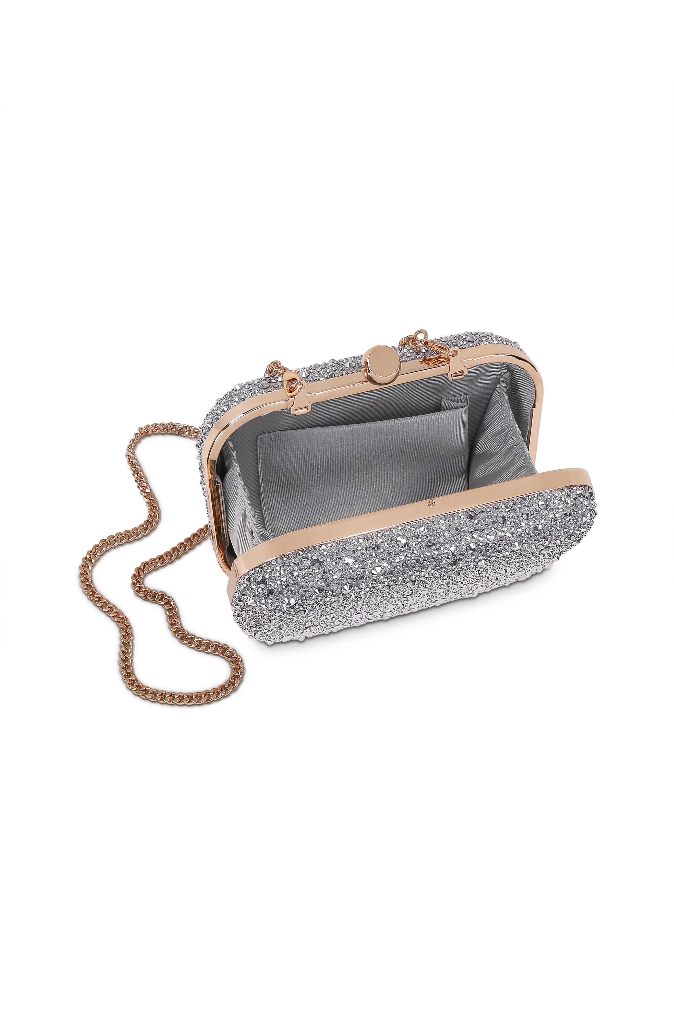 Celest Crystal Mini Minaudiere Clutch, Alternate, color, Silver