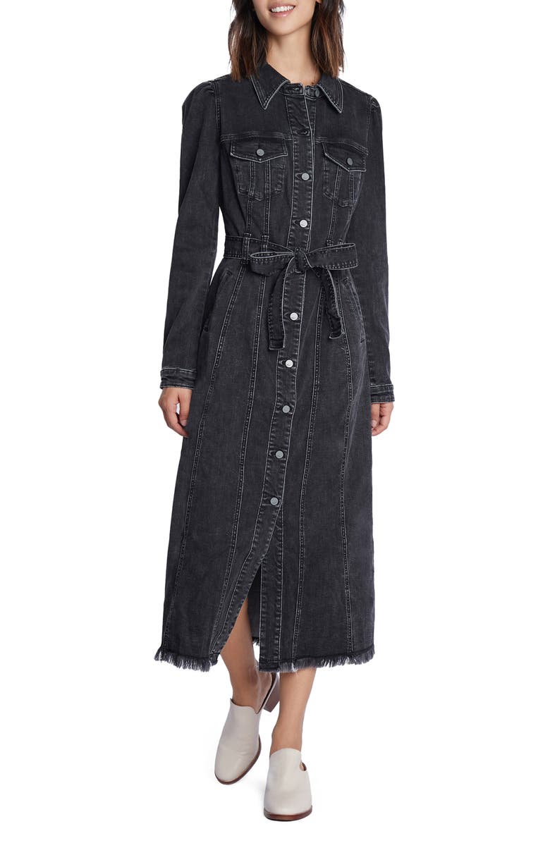 Wash Lab Denim Long Sleeve Denim Shirtdress, Main, color, Shady Black