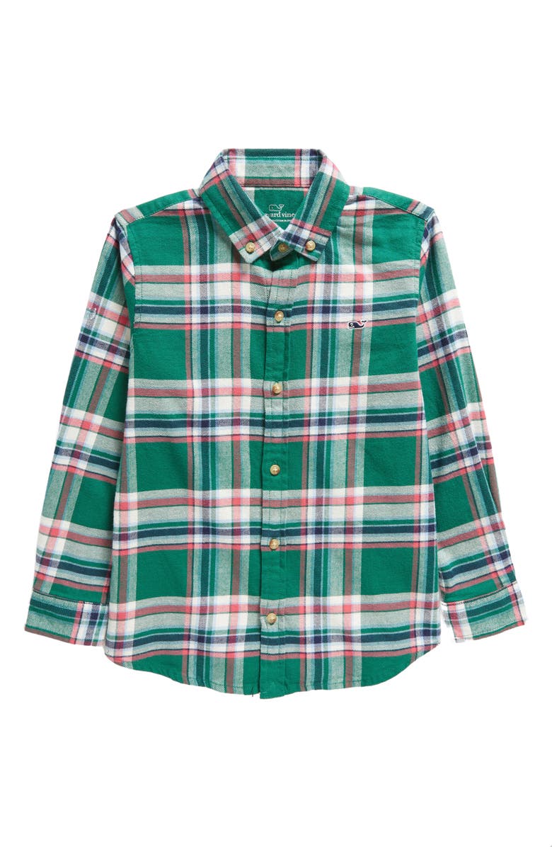 vineyard vines Kids' Plaid Stretch Flannel Button-Down Shirt, Main, color, 