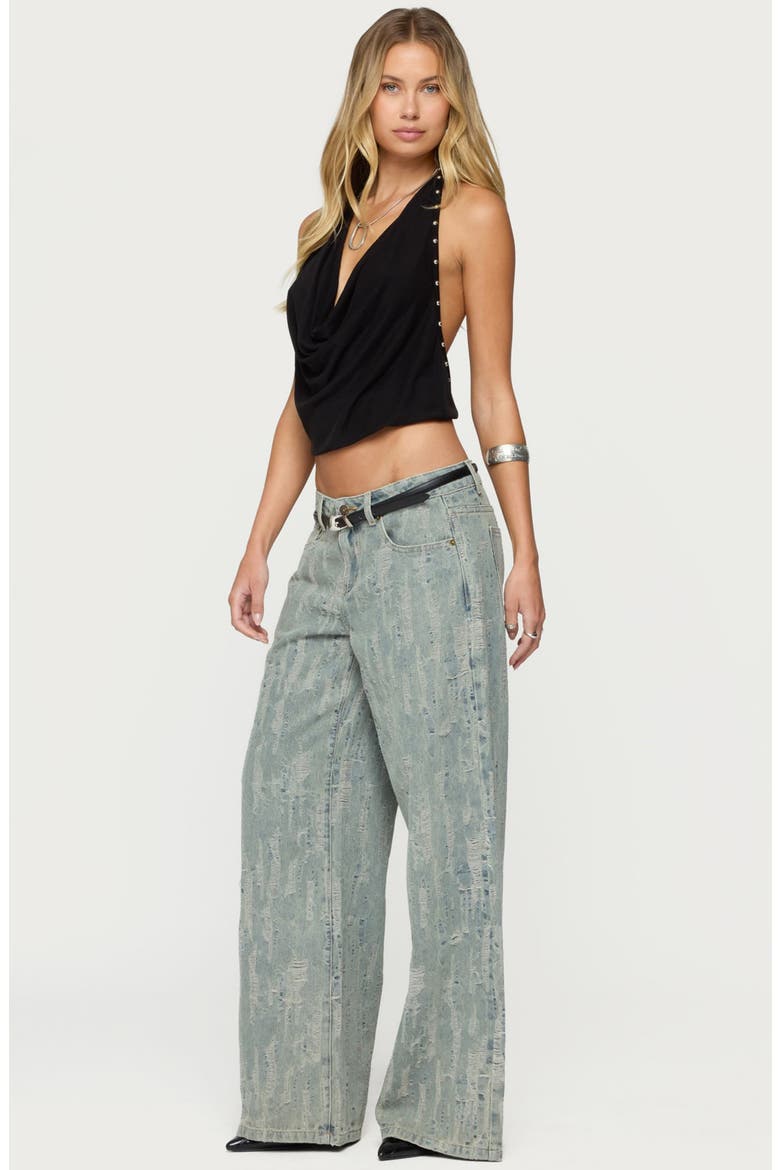 Blazer Distressed Low Rise Wide Leg Jeans, Alternate, color, BLUE-WASHED
