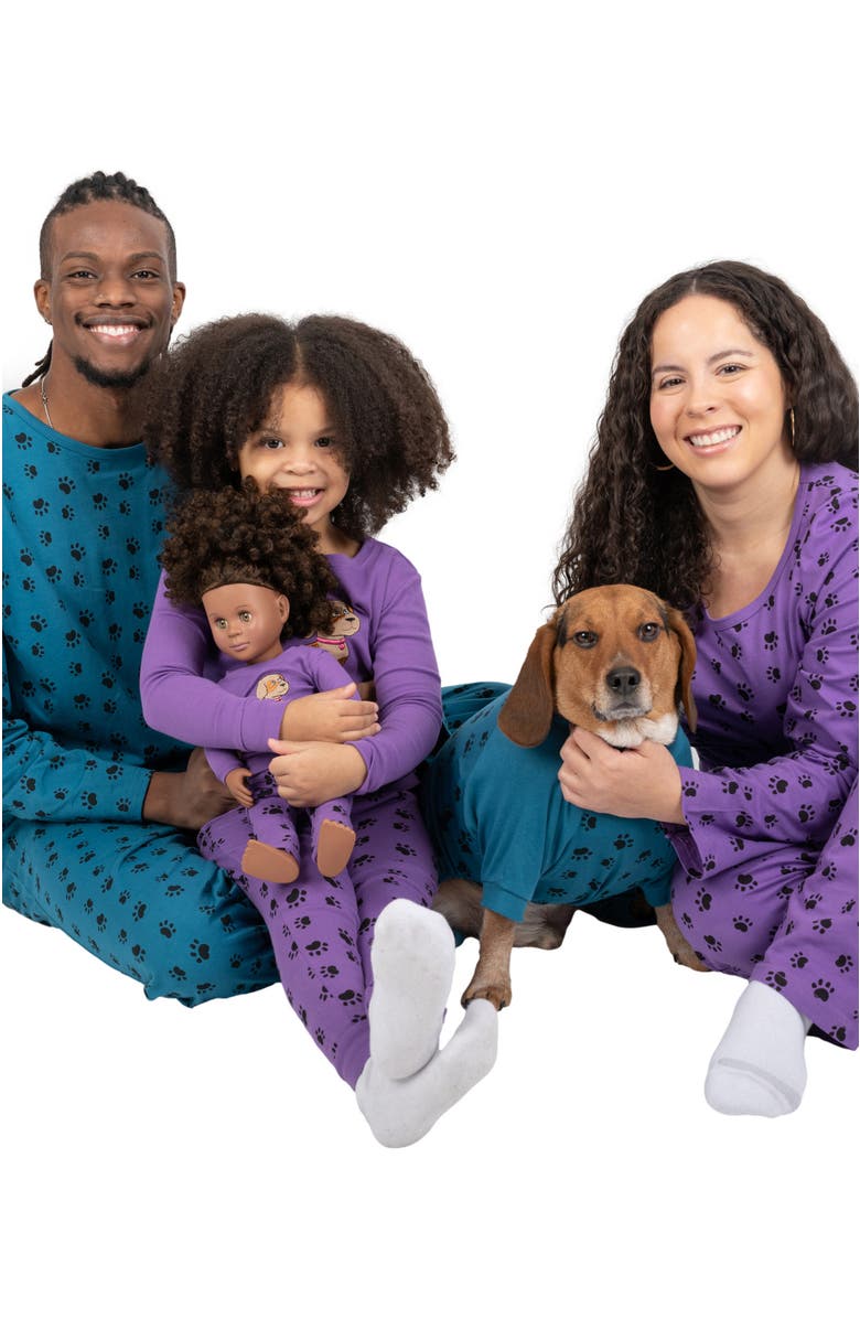 Leveret Footed Printed Cotton Matching Family Pajamas, Coordinated Prints, Alternate, color, Purple Dog Paw